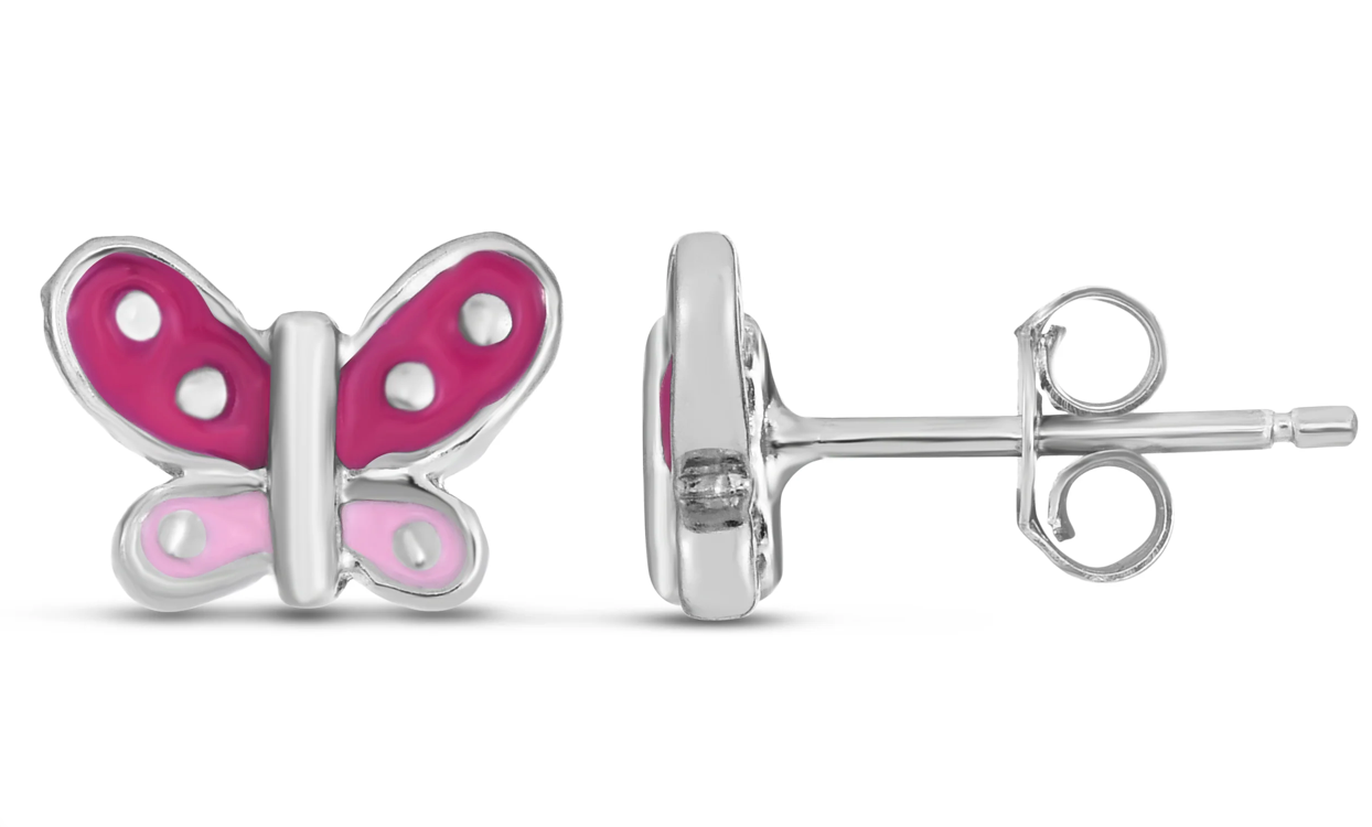 Silver Enamel Butterfly Studs