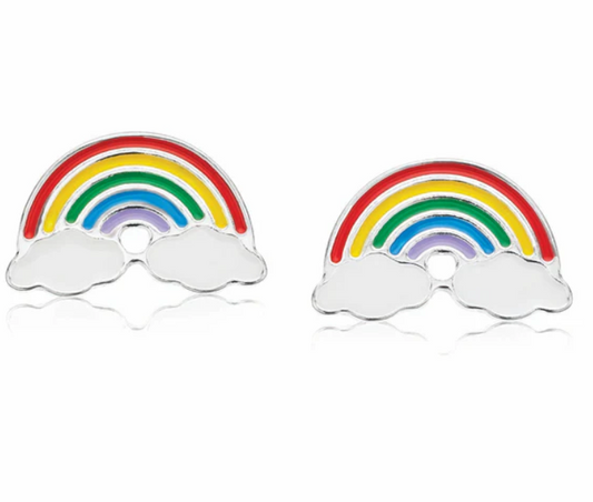 Silver Enamel Rainbow Studs
