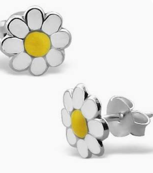 Silver Enamel Daisy Studs