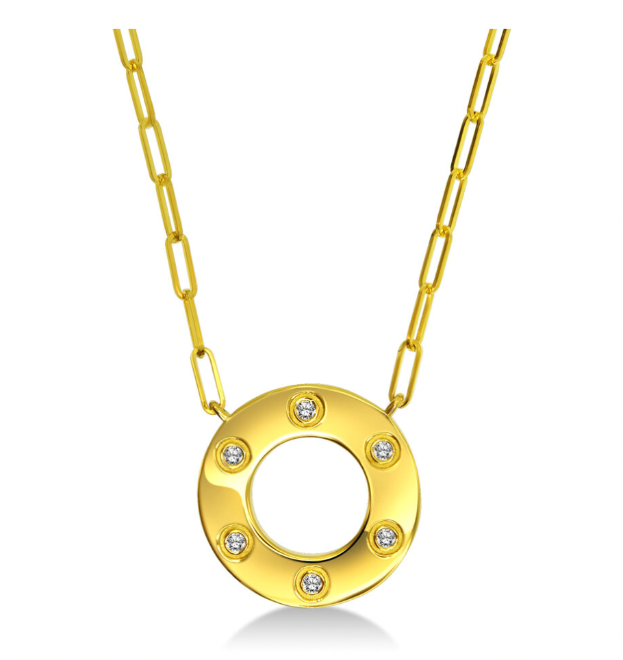 14KY Round Diamond Disc Necklace