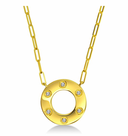 14KY Round Diamond Disc Necklace