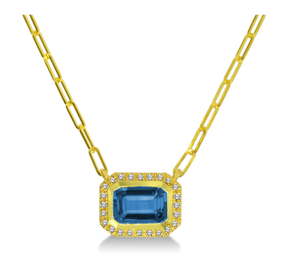 14KY Blue Topaz and Diamond Necklace