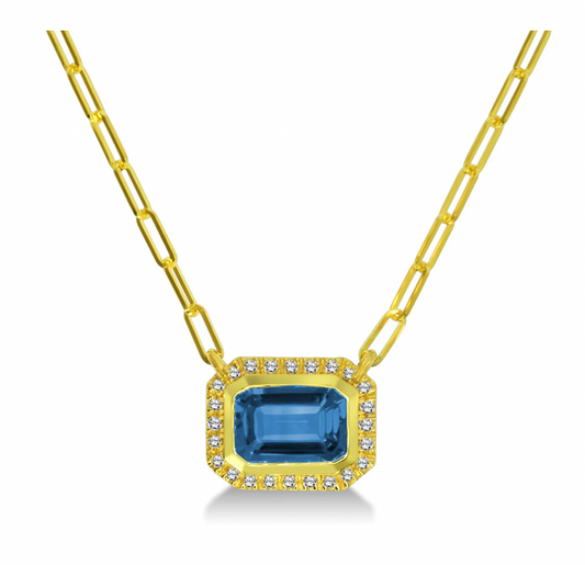 14KY Blue Topaz and Diamond Necklace