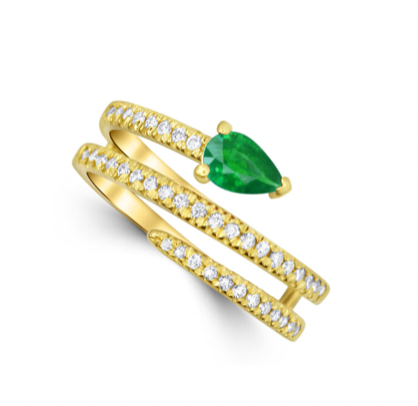 14KY Emerald and Diamond Bypass Ring