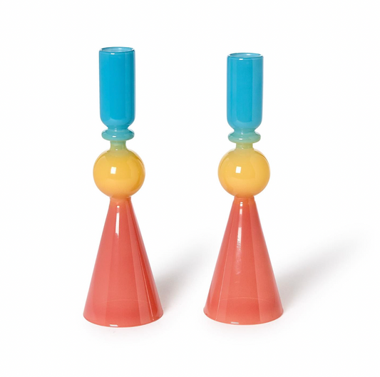 Multi Colored Glass Candle Holder