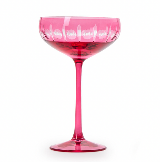 Sparkling Cut Pink Hand Engraved Coupe Wine Glass