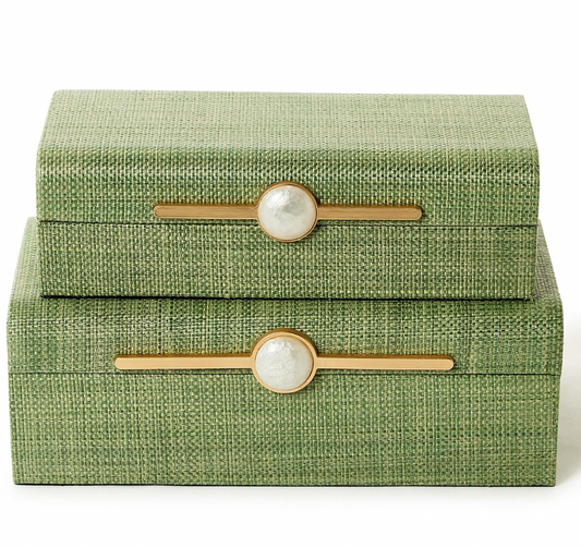 Monaco Green Faux Seagrass Decorative Box-LG