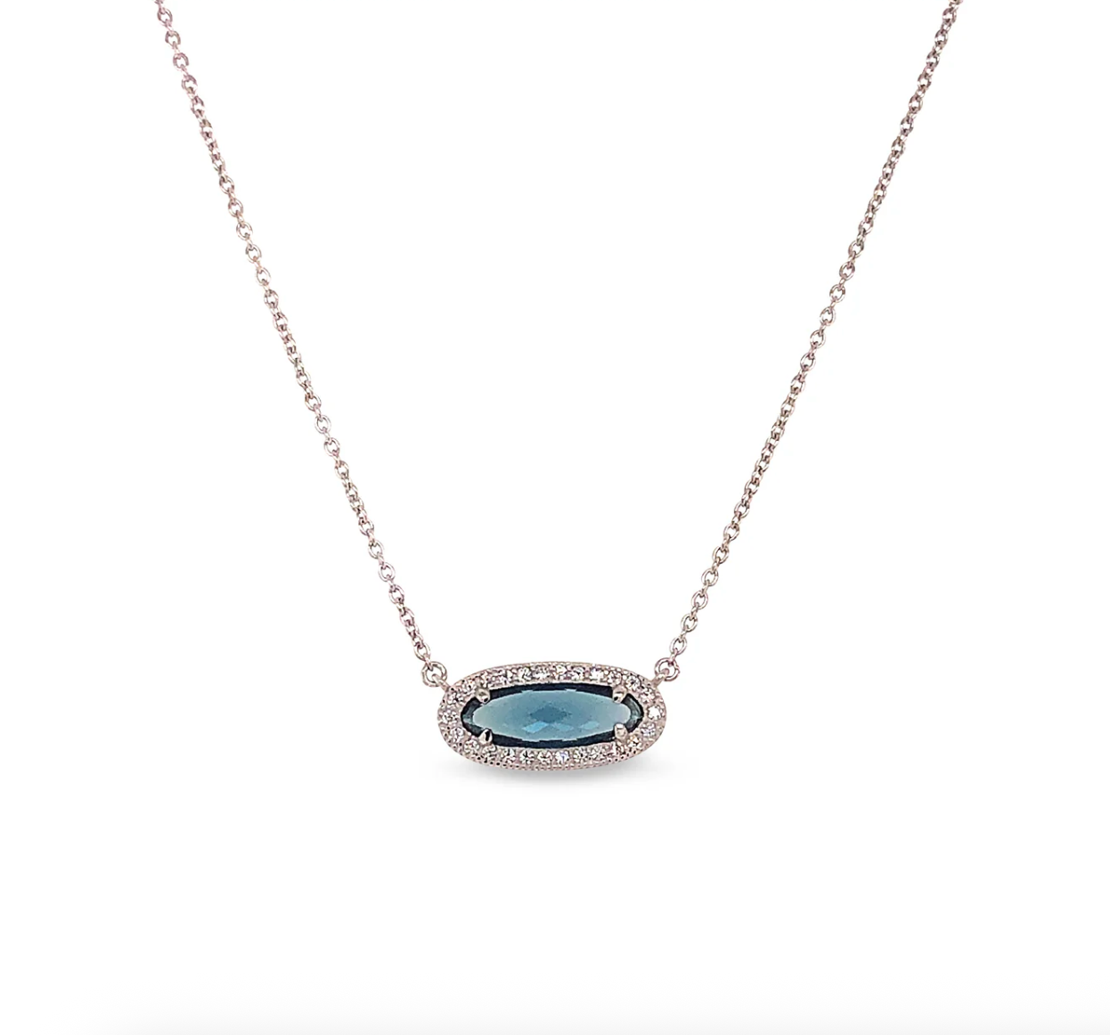 Oblong Simulated Blue Topaz Necklace