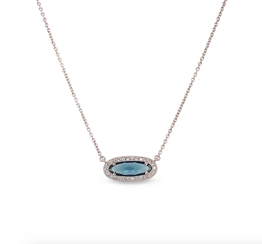 Oblong Simulated Blue Topaz Necklace
