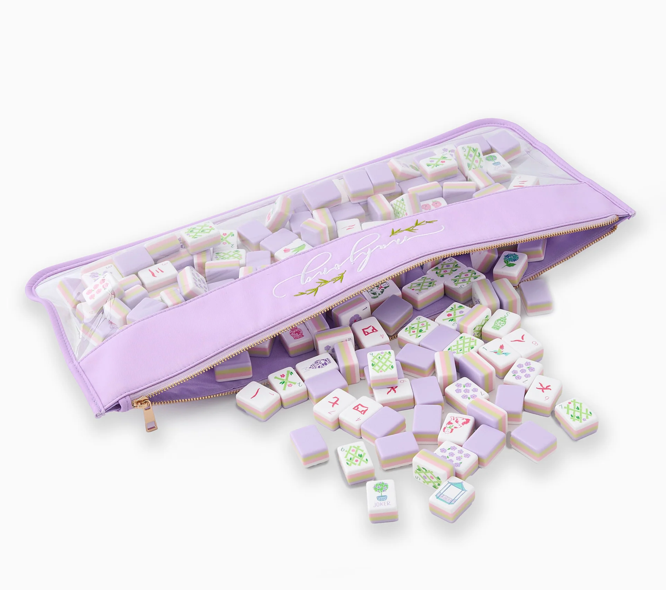 Lilac Script Mahjong Bag