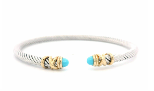 Sterling Silver Gem Filo Bangle-Turquoise