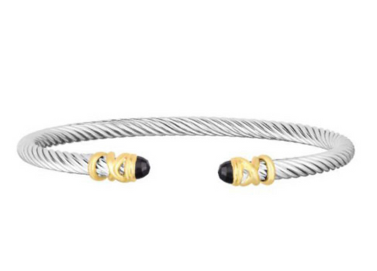 Sterling Silver Gem Filo Bangle-Black Spinel