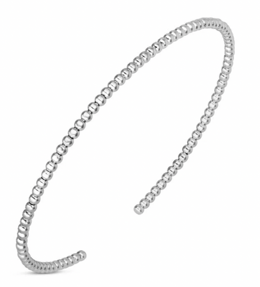 14KW 2mm Polished Beaded Cuff Bangle