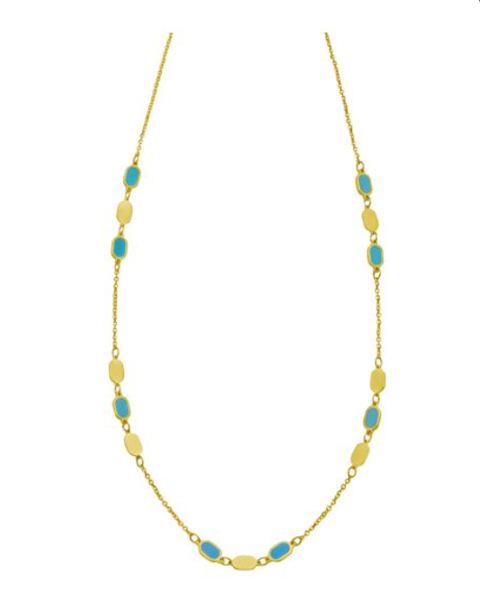 14K Hexagon Turquoise Inlay Links Necklace