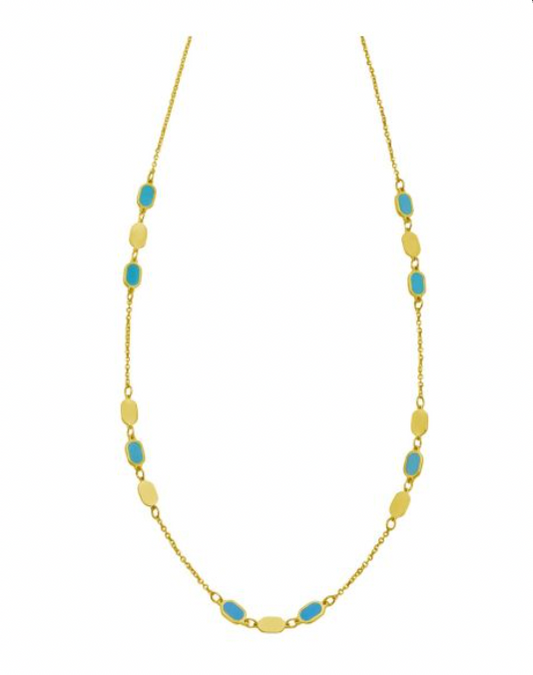 14K Hexagon Turquoise Inlay Links Necklace