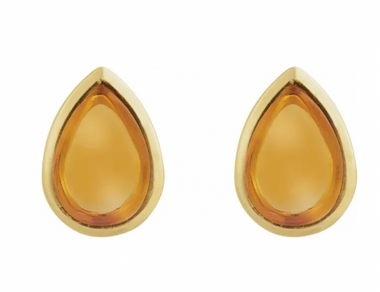14KY Citrine Pear Shape Studs