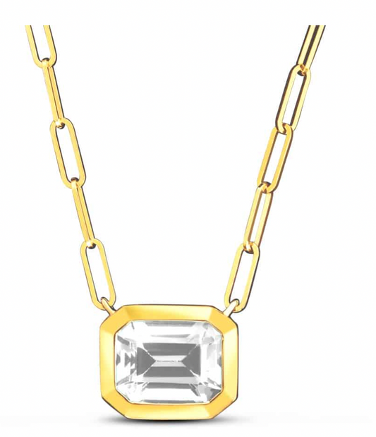 14KY Large White Topaz Necklace