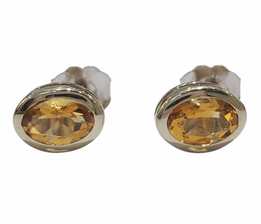 14KY Oval Citrine Studs