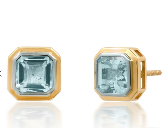 14KY Square Blue Topaz Stud
