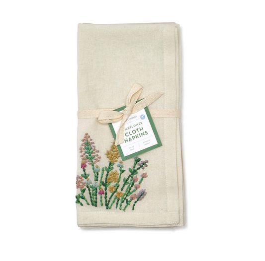 Wild Flowers S/4 Cloth Napkins with Embroidered Accents