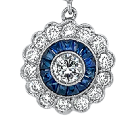 14kt WG .67 ct Floral Style Diamond / Sapphire Pendant