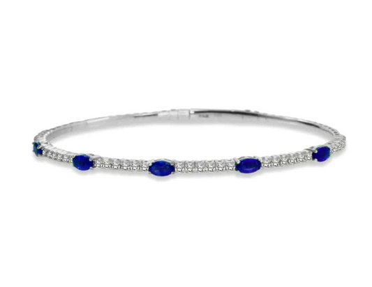 14KW Oval Sapphire Diamond Flex Bangle
