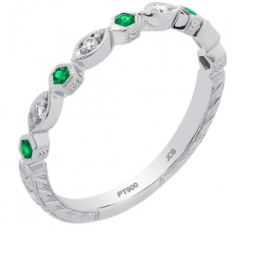 14k WG Band Tsavorite Diamond Antique Style