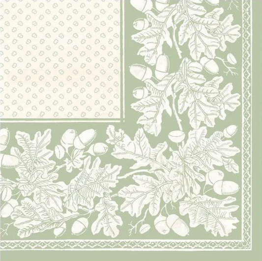 Oak Leaves and Acorns Sage Green Cocktail Napkins