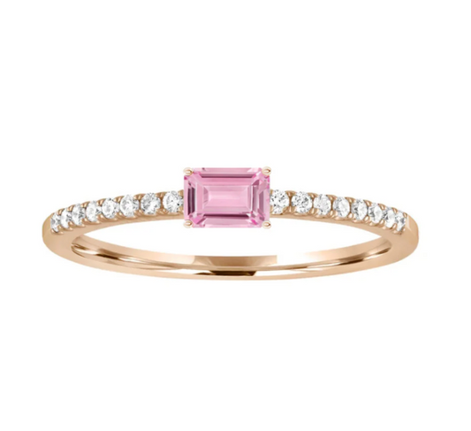 14kt YG 1.39gr .3tcw Pink Sapphire Baguette and .15 Diamond Stack Ring