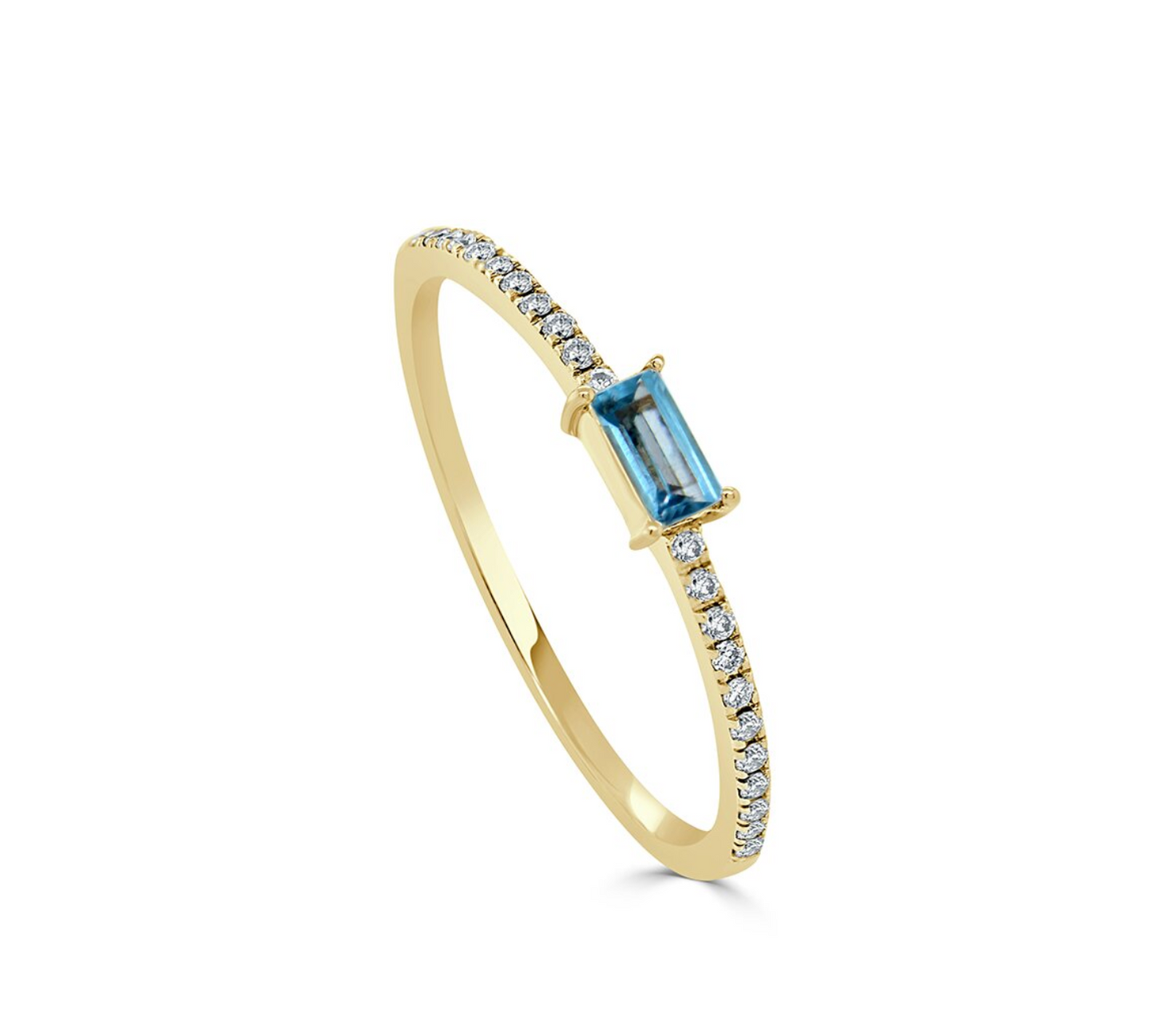 14kt 1.52gr .25tcw Blue Topaz and .15tcw diamond stack ring, Sz7