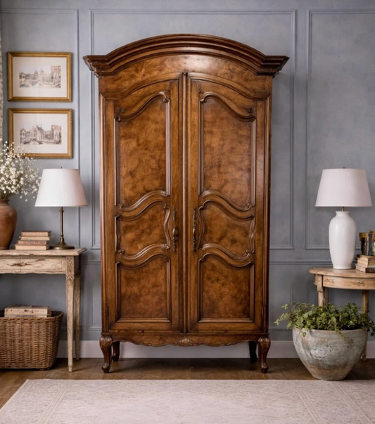 French Louis XV Style Burl Walnut Armoire + Circa 1900