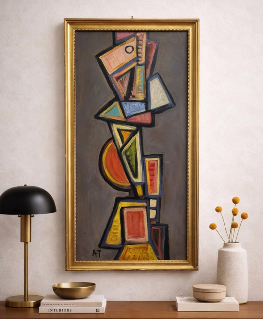 Vintage Mid-Century Abstract Composition, Signed “AT”