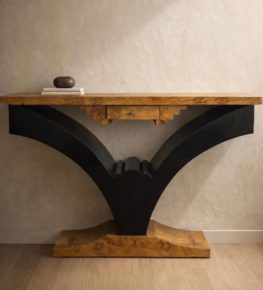 Sculptural Burlwood & Ebonized Console Table