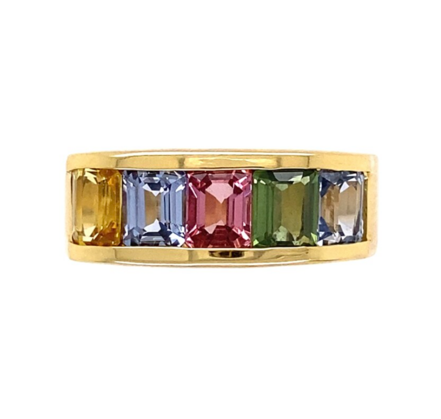 18K YG Rainbow Sapphire Band GIA Report 3.57TCW 12.4G, S7