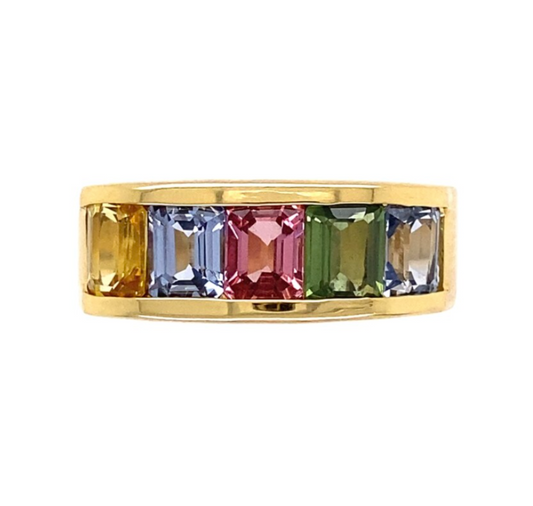 18K YG Rainbow Sapphire Band GIA Report 3.57TCW 12.4G, S7