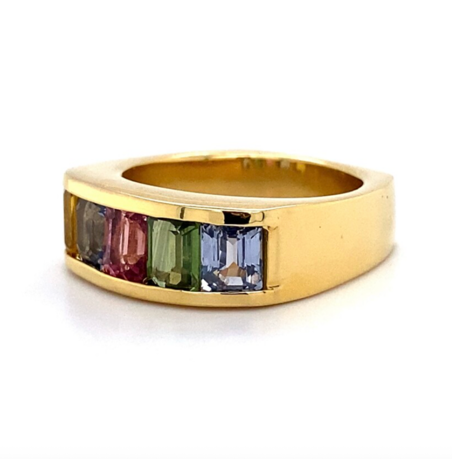 18K YG Rainbow Sapphire Band GIA Report 3.57TCW 12.4G, S7