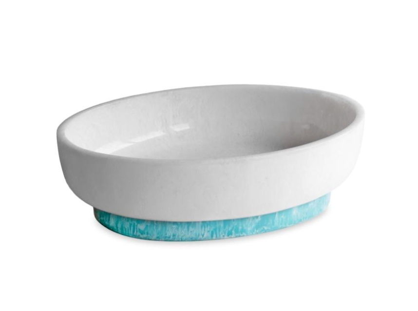 RESIN Rio Large Oval Bowl with Base (White and Turquoise)