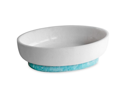 RESIN Rio Large Oval Bowl with Base (White and Turquoise)