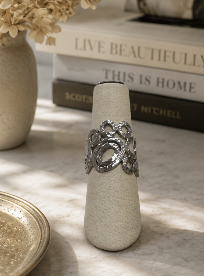 14K WG Italian Open Circles & Ovals freeform ring 3.5G, S5.5