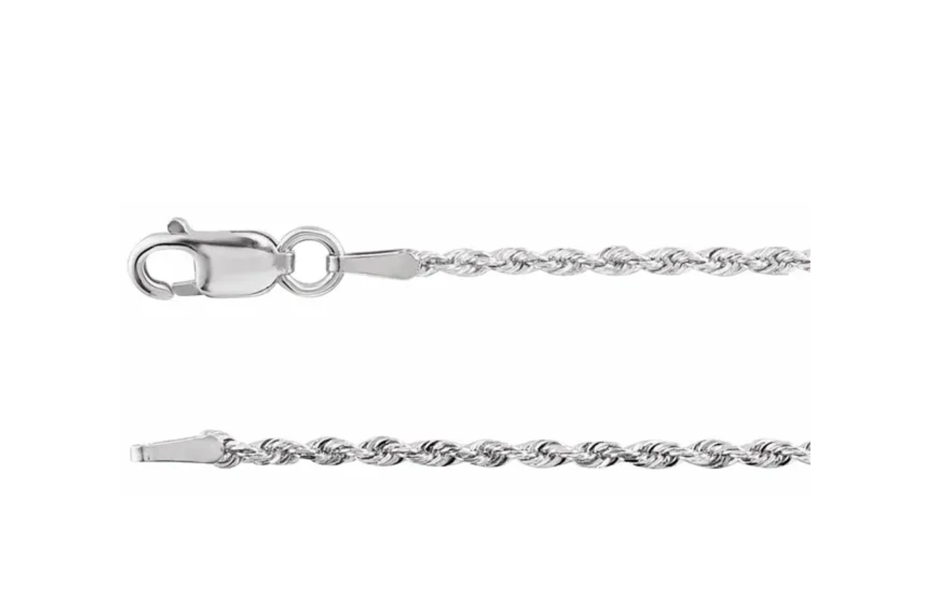 Rhodium-Plated Sterling Silver 1.3 mm Diamond-Cut Rope 24" Chain