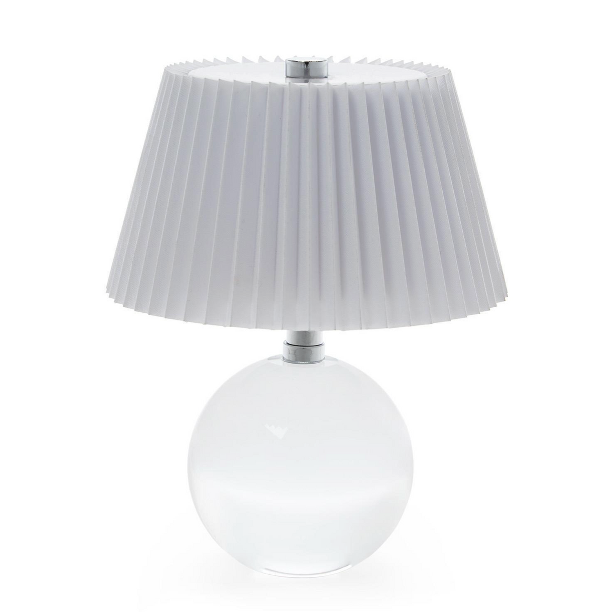 Crystal-Style Glass LED Portable Cordless Table Lamp with White Pleated Shade