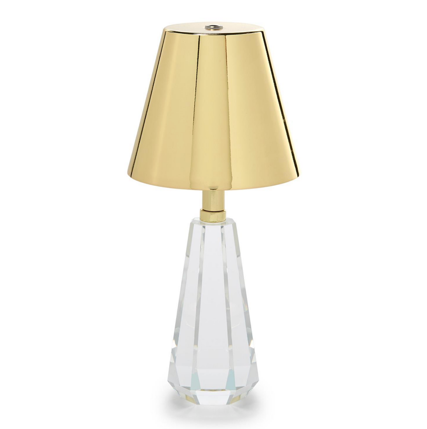 Faceted Crystal-Style Glass LED Portable Cordless Table Lamp with Gold Metallic Shade
