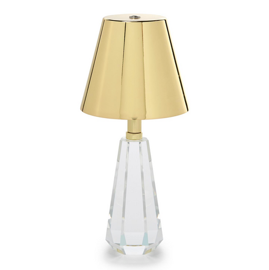 Faceted Crystal-Style Glass LED Portable Cordless Table Lamp with Gold Metallic Shade