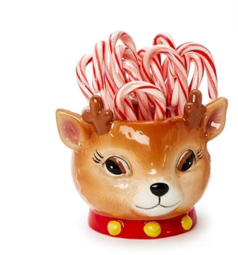 Holiday Hand-Painted Reindeer Multipurpose Container