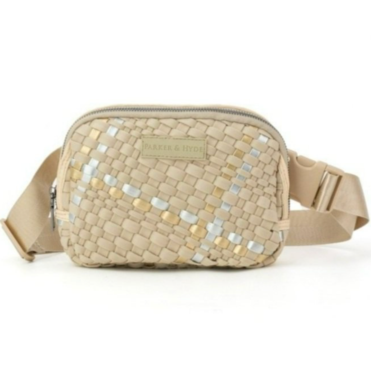 Woven Belt Bag in Beige Metallic