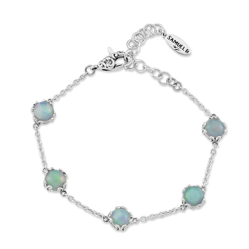 SS 7mm Round Opal Station Bracelet