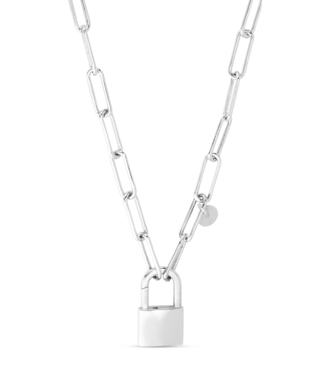 22'' Sterling Silver Paperclip Necklace w/ Lock Pendant