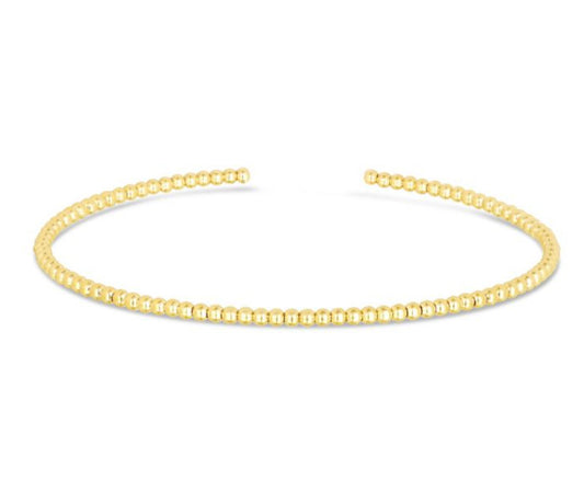 14K 2mm Polished Bead Cuff Bangle
