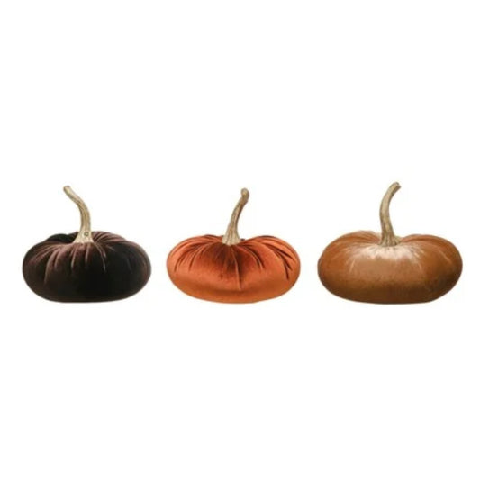 Round Velvet Pumpkin with Resin Stem