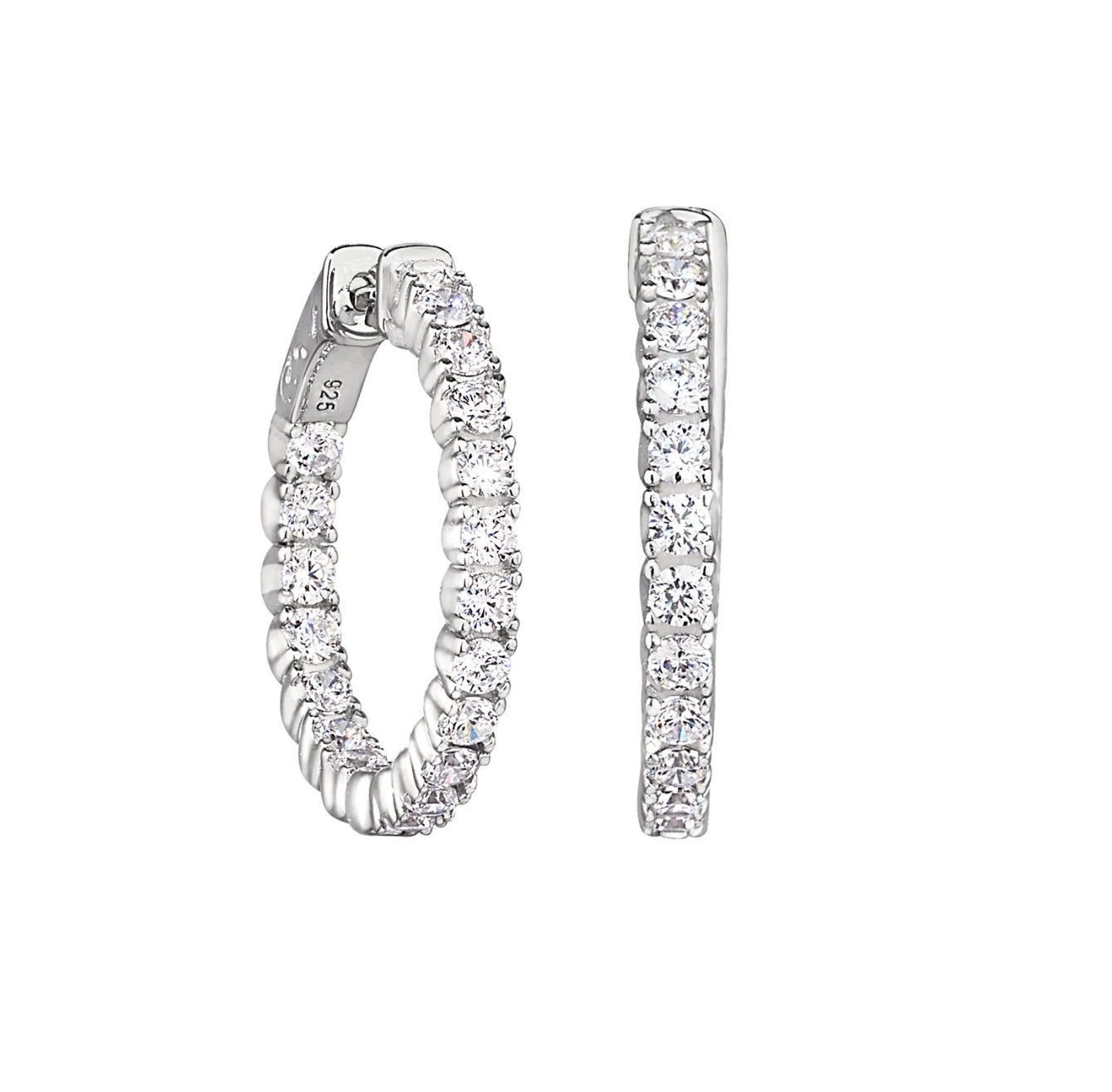 Medium Hoop Earrings with Prong Set Inside Out Simulated Diamonds